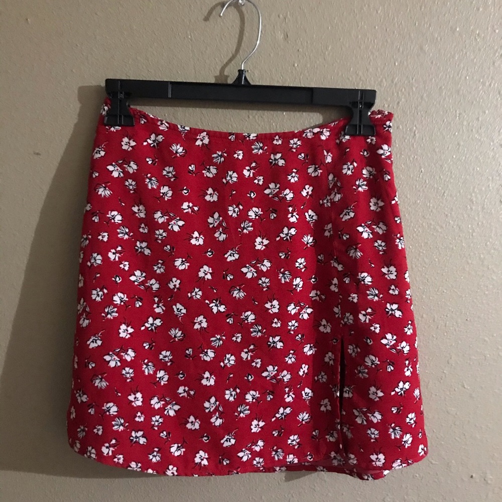 Red floral print skirt
